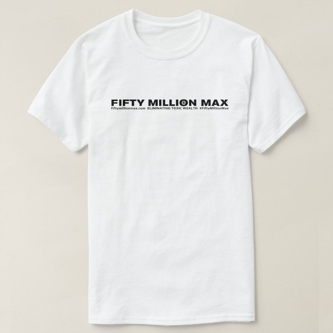 Fifty Million Max™ Strapline and URL Black Text Line Logo T-Shirt.