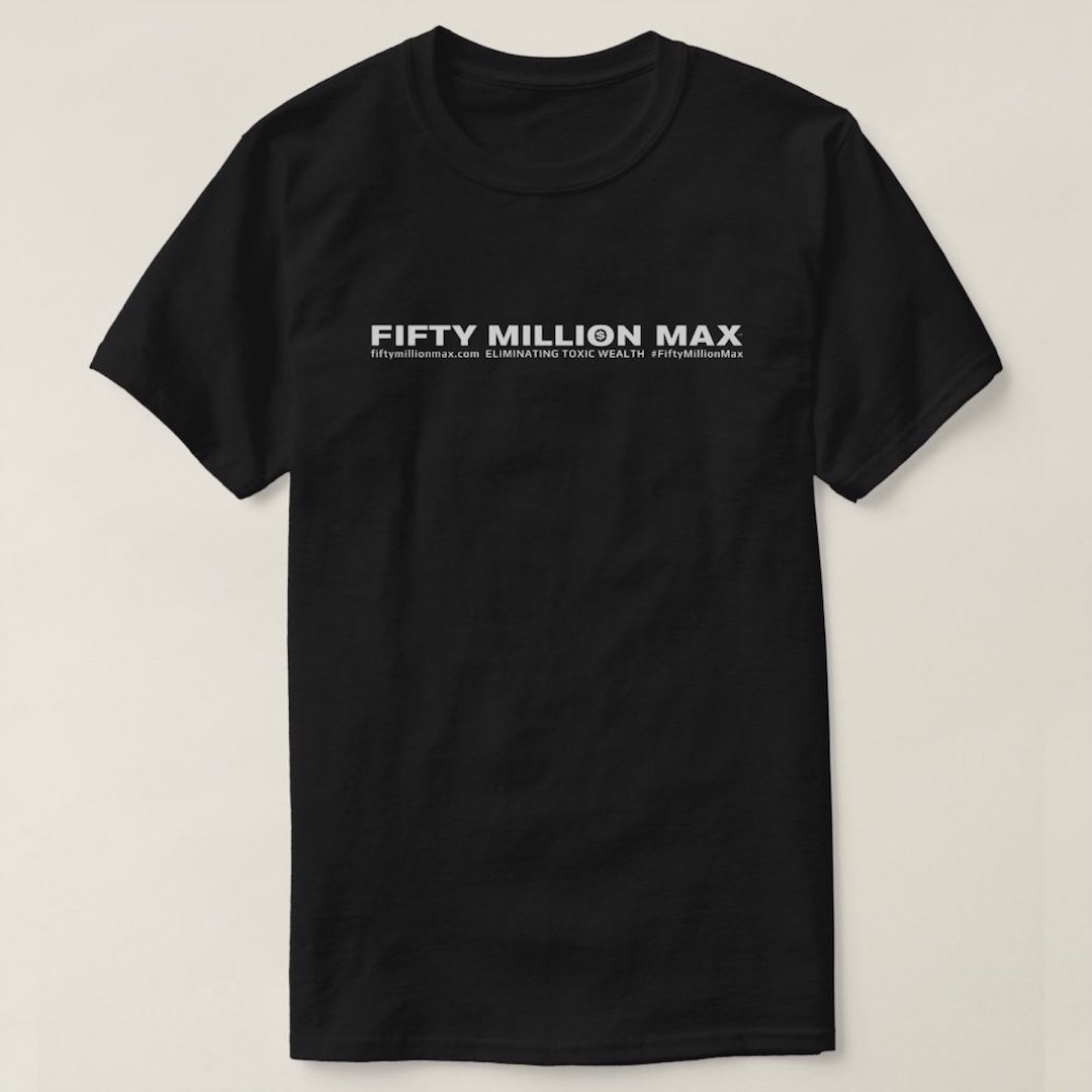 Fifty Million Max™ Strapline and URL White Text Line Logo T-Shirt.