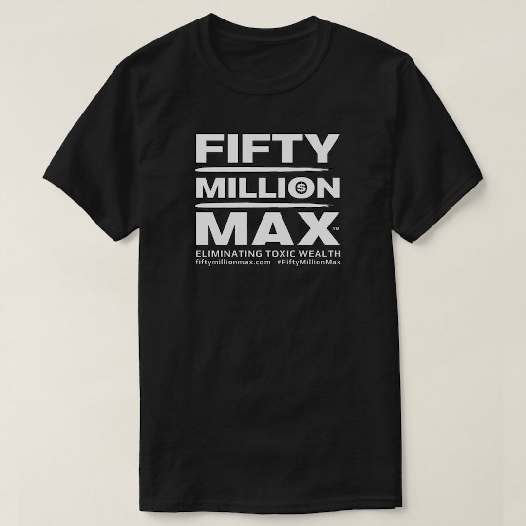 Fifty Million Max™ Strapline and URL White Text Square Logo T-Shirt.