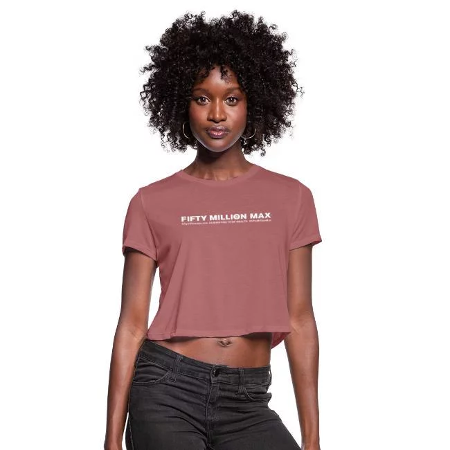 Fifty Million Max™ White Line Logo & URL Women's Cropped T-Shirt US Store