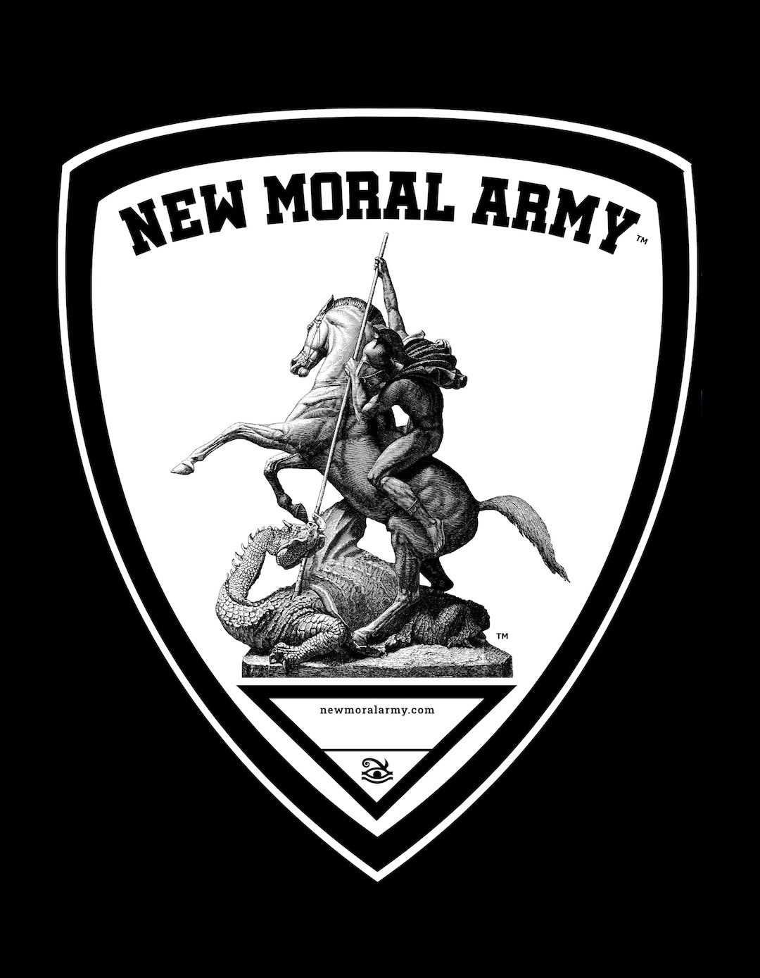 NEW MORAL ARMY™ Saint George & Dragon Shield (White on Black).